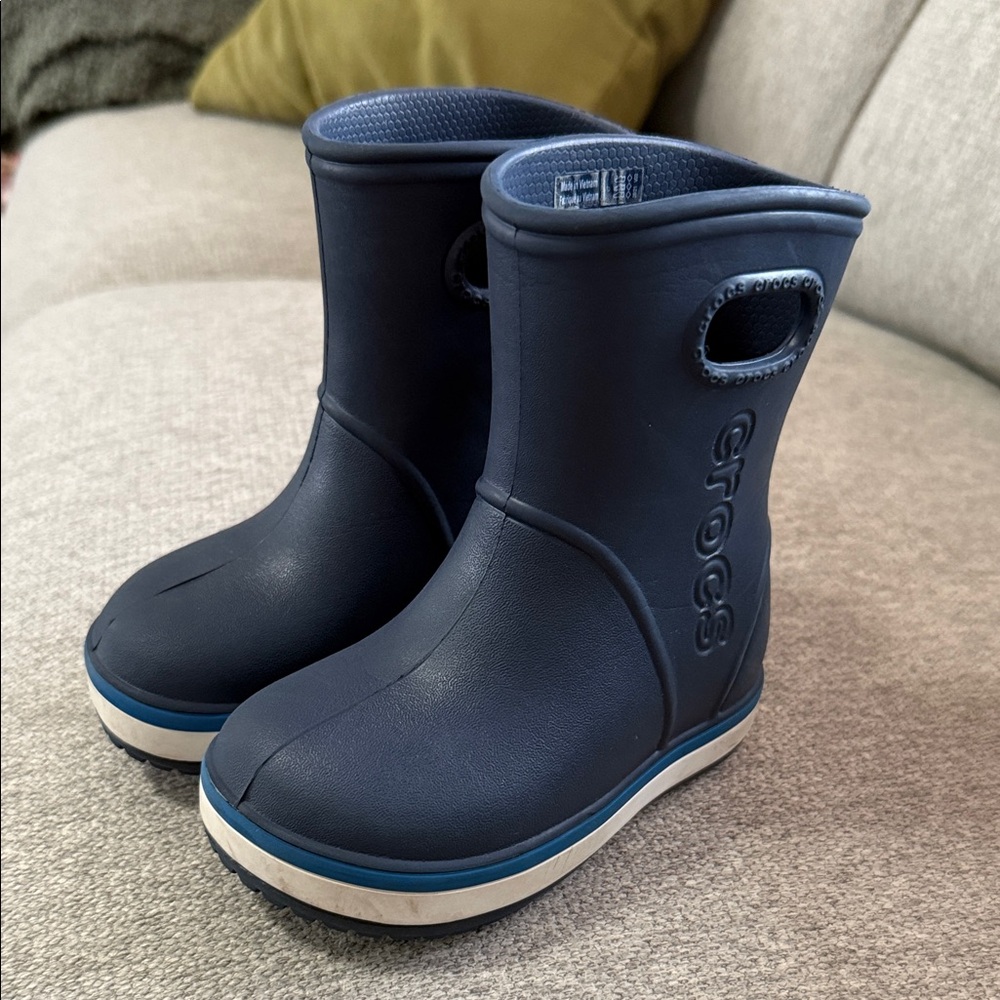 CROCS Kids Dark Blue Rain Boots 7c